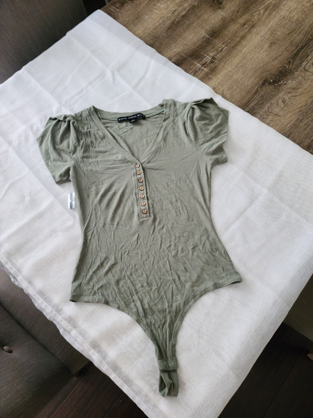 HYFVE Olive V-Neck Button Short Sleeve Bodysuit